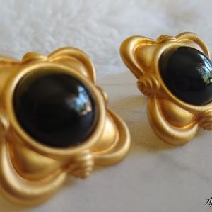 Vintage Clip On Dubin NR Earrings Gold & Black